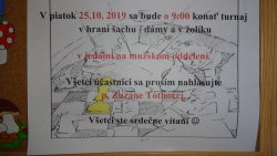 Miestny turnaj v šachu, dáme a žolíku 25.10. 2019